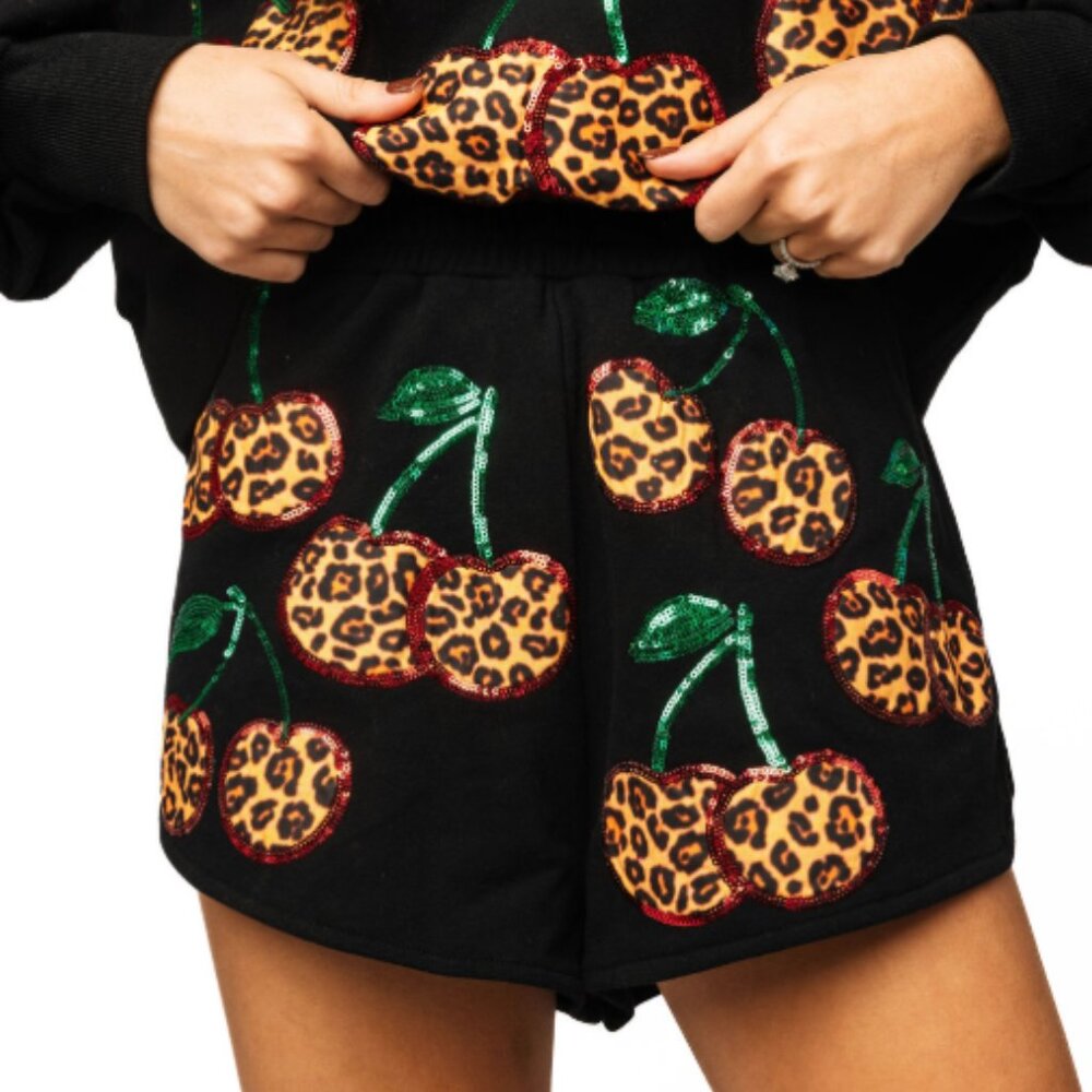 NEW Queen of Sparkles-Black Leopard Cherry Shorts
